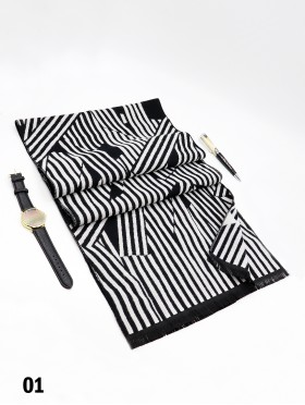 Reversible Cross Striped Cashmere Feeling Scarf